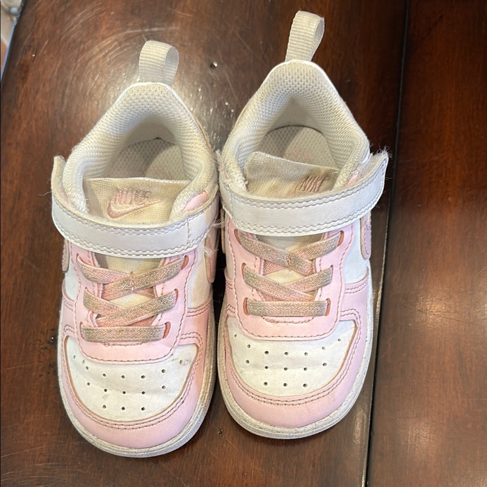 Nike Pink and White Velcro Sneakers